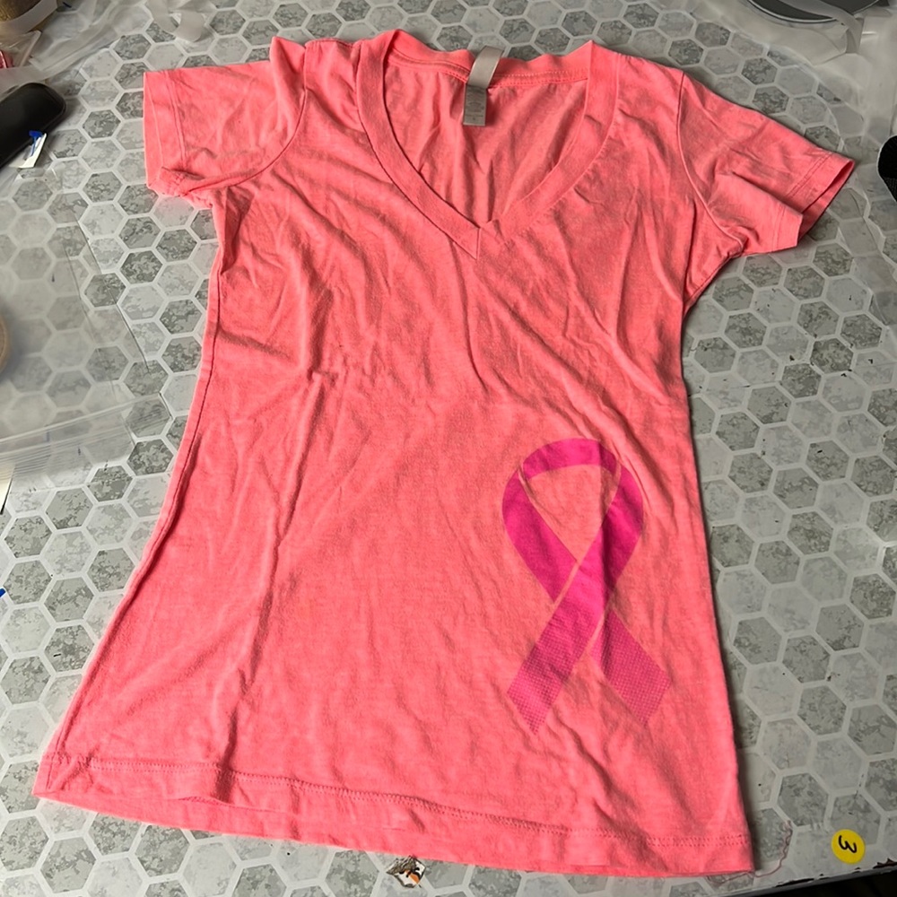 Next Level Small Pink Short Sleeve Breast Cancer Awareness V Neck T